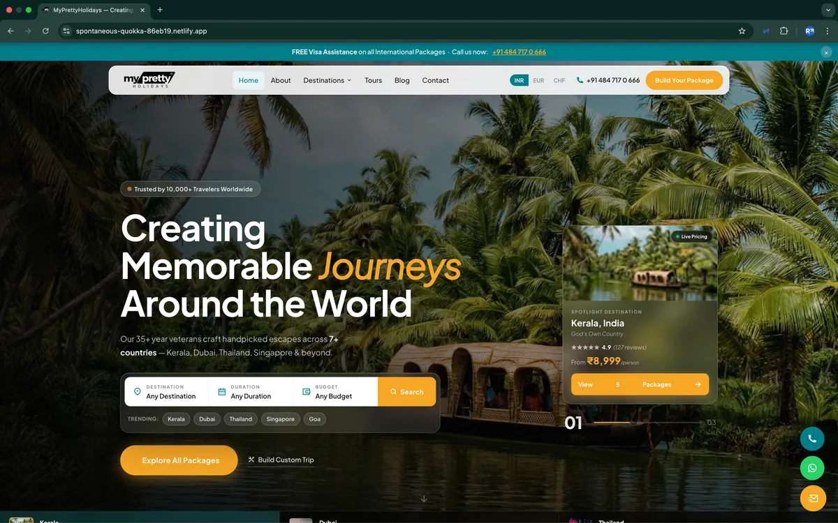 MyPrettyHolidays website screenshot